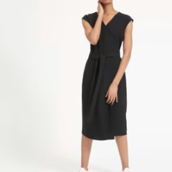 Everlane The Japanese GoWeave Short-Sleeve Wrap Dress in Black sz 6 - Picture 1 of 5